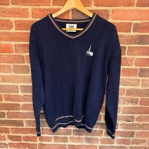 Lee Men's Dark Blue V-Neck Vintage Golf Sweater